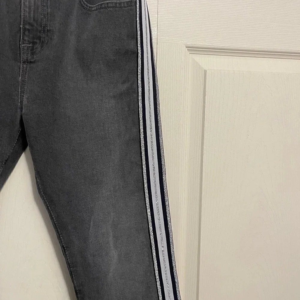 Etienne Marcel Womens Gray Hi Rise Raw Hem Athletic Strip Slim Straight Jeans 27
